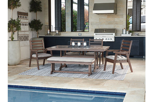 Emmeline Outdoor Dining Table with 4 Chairs & Bench Set