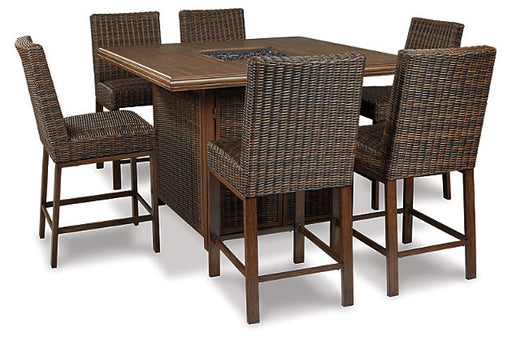 Paradise Trail 7 Piece Outdoor Bar Stool & Fire Table Set