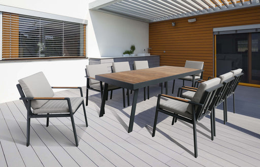 Armen Living Nofi Outdoor Patio Dining Set In Charcoal Finish With Taupe Cushions (table With 8 Chairs)