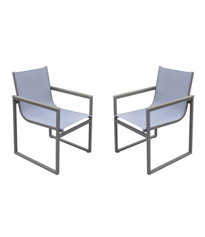 Armen Living Bistro Outdoor Patio Dining Chair In Grey Powder Coated Finish With Grey Sling Textilene And Grey Wood Accent Arms - Set Of 2