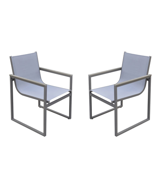 Armen Living Bistro Outdoor Patio Dining Chair In Grey Powder Coated Finish With Grey Sling Textilene And Grey Wood Accent Arms - Set Of 2