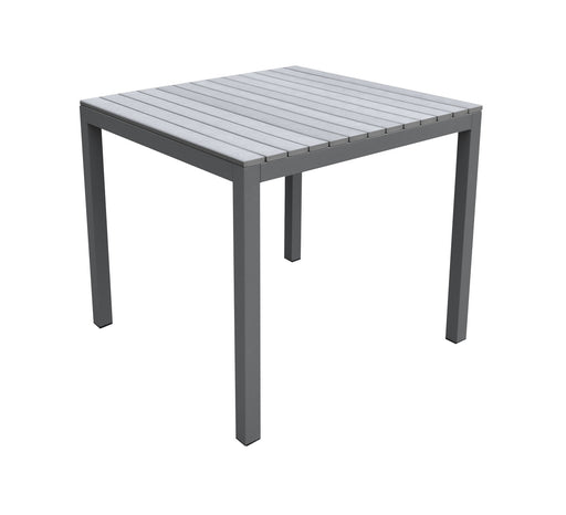 Armen Living Bistro Outdoor Patio Dining Table In Grey Powder Coated Finish With Grey Wood Top