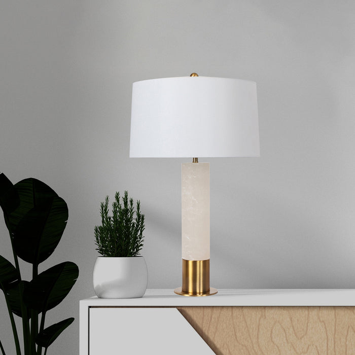 26"H Alabaster Column Table Lamp - Brushed Gold Metal Accents