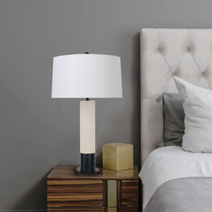 26"H Alabaster Column Table Lamp - Matte Black Metal Accents