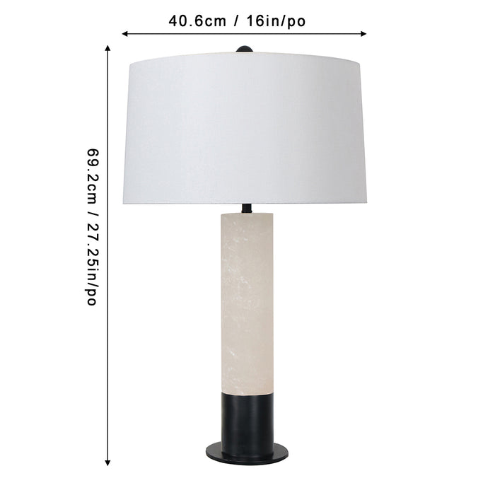 26"H Alabaster Column Table Lamp - Matte Black Metal Accents