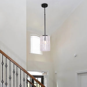 Adjustable Etched Round Glass Pendant - Matte Black