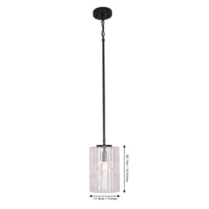 Adjustable Etched Round Glass Pendant - Matte Black