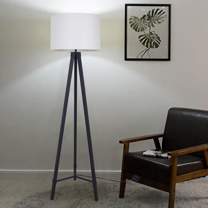 63"H Frosted Black Metal Tripod Floor Lamp