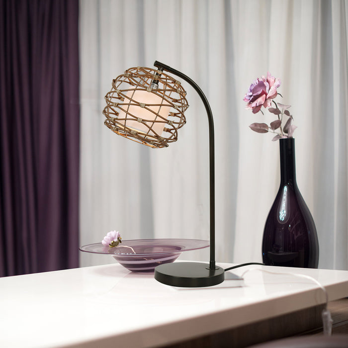 22"H Metal Table Lamp with Rattan and Linen shade