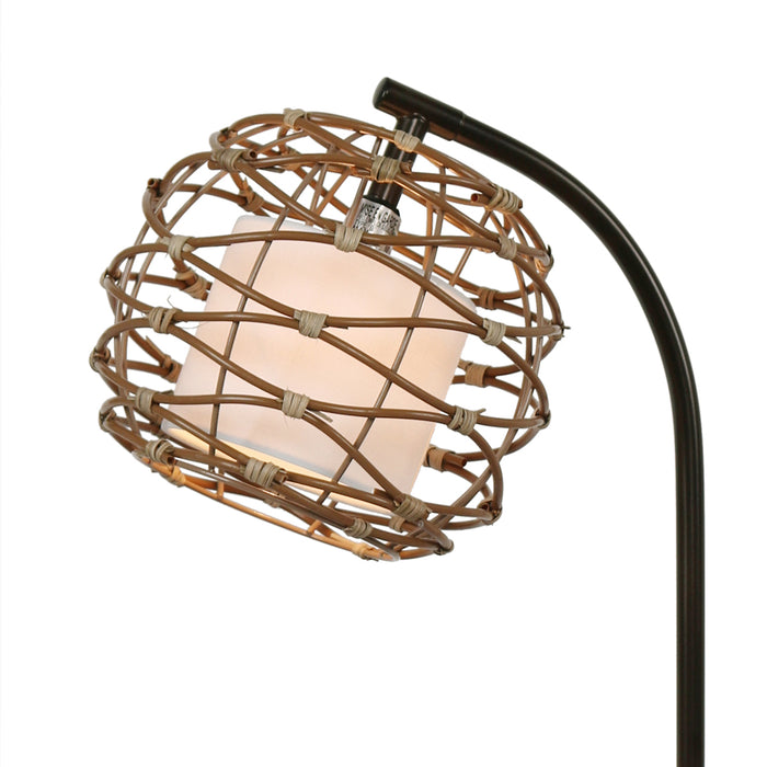 22"H Metal Table Lamp with Rattan and Linen shade