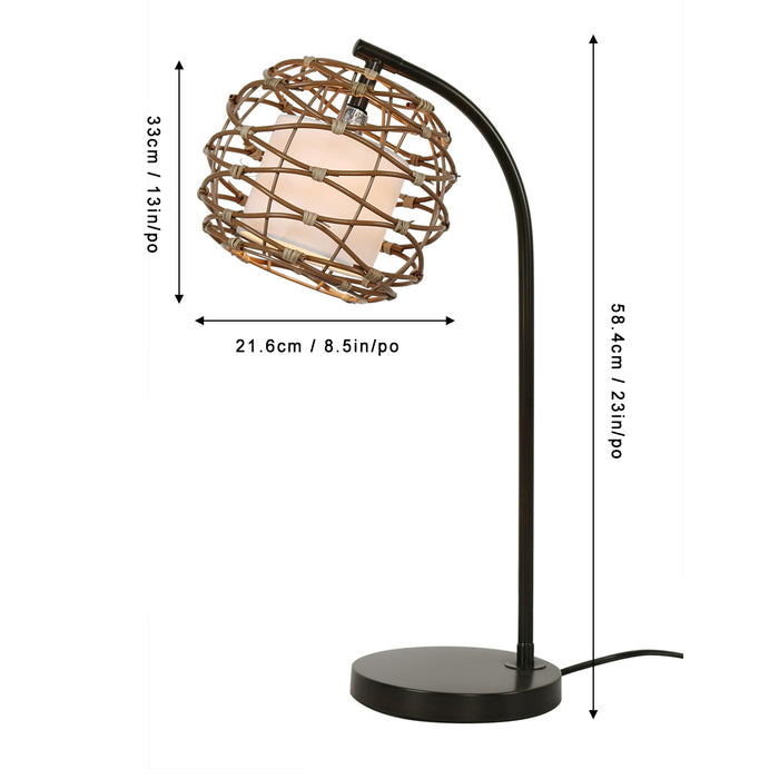 22"H Metal Table Lamp with Rattan and Linen shade