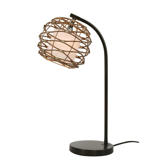 22"H Metal Table Lamp with Rattan and Linen shade