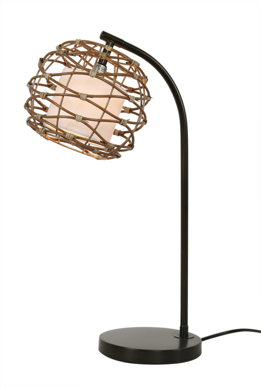 22"H Metal Table Lamp with Rattan and Linen shade