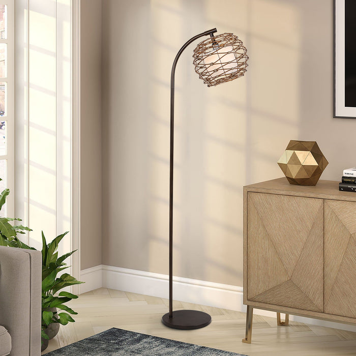 62"H Metal Floor Lamp with Rattan and Linen shade