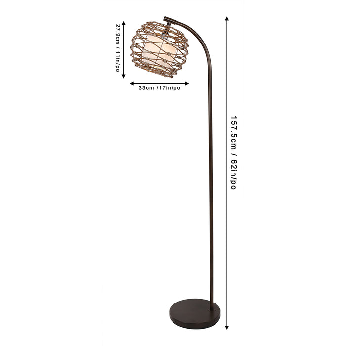 62"H Metal Floor Lamp with Rattan and Linen shade