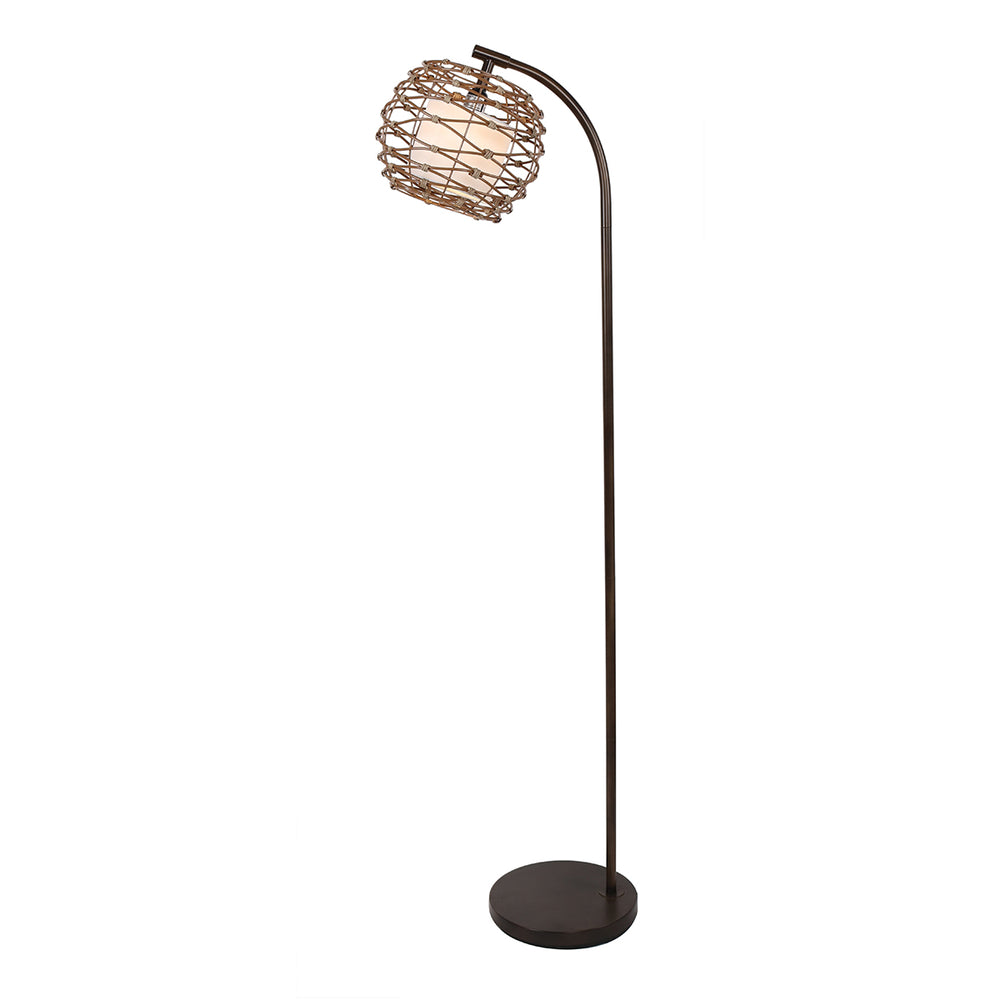 62"H Metal Floor Lamp with Rattan and Linen shade