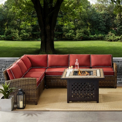 Bradenton 5Pc Outdoor Wicker Sectional Set W/Fire Table