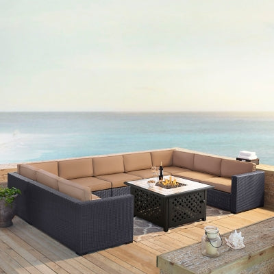 Biscayne 6Pc Outdoor Wicker Sectional Set W/Fire Table