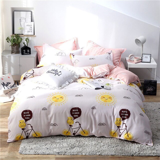 Star Owl Plaids 4pcs Bed Cover Set Cartoon Duvet Cover Adult Kids Boys Bed Sheets And Pillowcases Comforter Bedding Set 61001