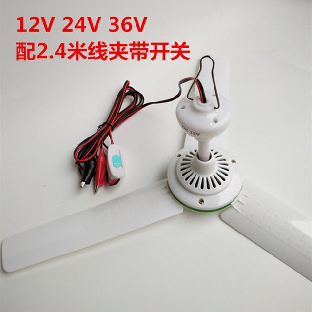 DC12V/24V/48V/60V 6W Plastic 3 Leaves Brushless Converter Motor Battery Mini Ceiling Fan With Switch can use in the car