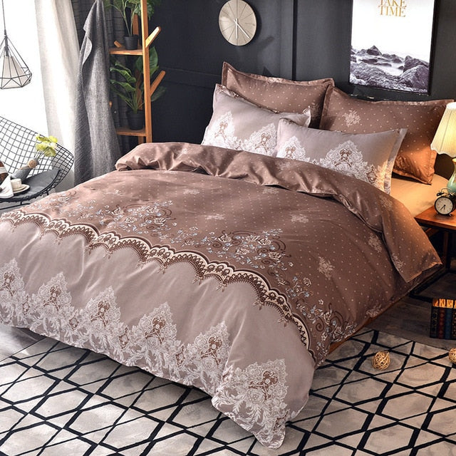 Flower Embroidered Comforter Bedding Set Queen King Duvet Cover Set Bed Set DA01#