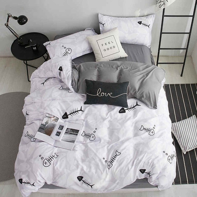 Liv-Esthete Fashion Classic Black Grid Bedding Set Double Queen King Bed Linen Soft Duvet Cover Pillowcase Flat Sheet For Adult