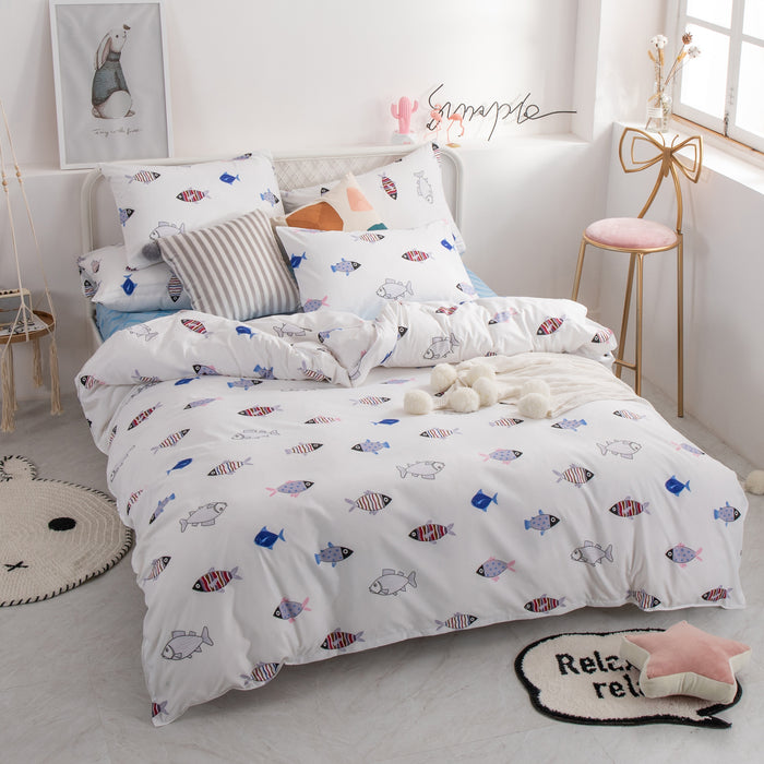 YAXINLAN bedding set cotton solid color promotional discount cartoon simple linen quilt cover pillowcase 4-7pcs