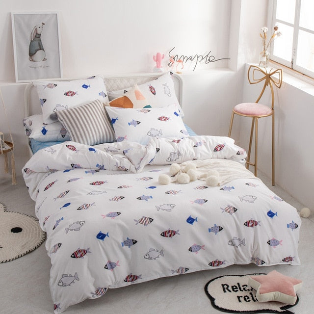 YAXINLAN bedding set cotton solid color promotional discount cartoon simple linen quilt cover pillowcase 4-7pcs