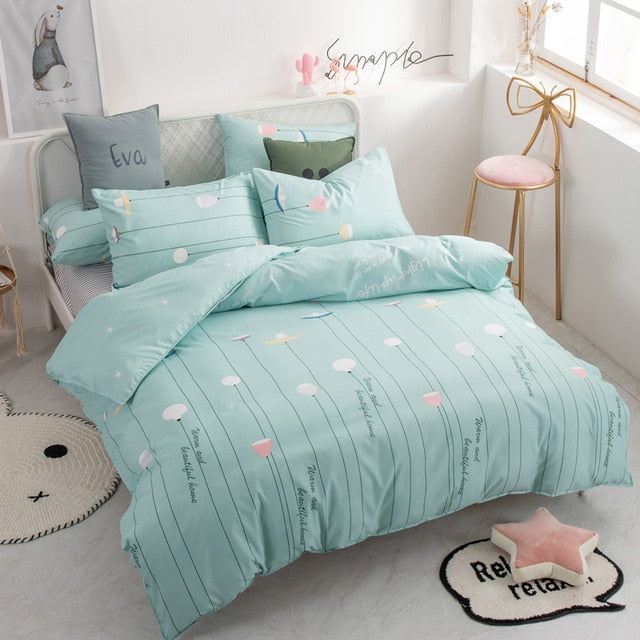 YAXINLAN bedding set cotton solid color promotional discount cartoon simple linen quilt cover pillowcase 4-7pcs