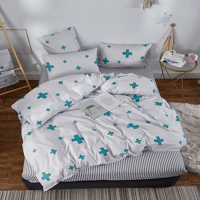 YAXINLAN bedding set cotton solid color promotional discount cartoon simple linen quilt cover pillowcase 4-7pcs