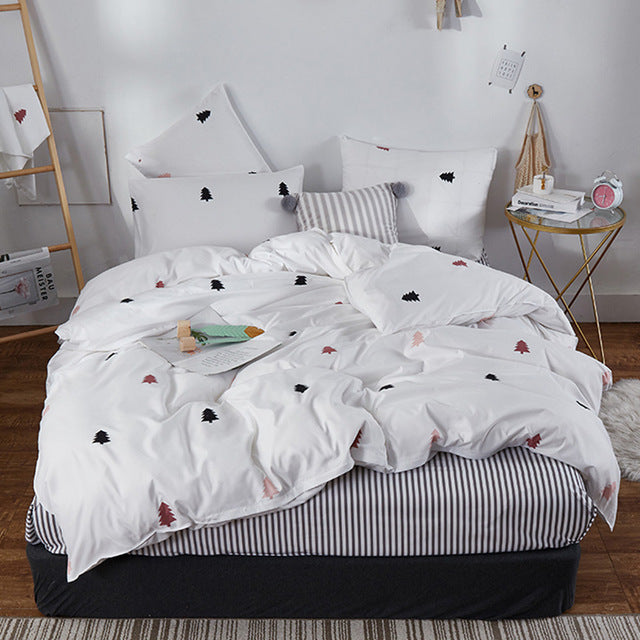 YAXINLAN bedding set cotton solid color promotional discount cartoon simple linen quilt cover pillowcase 4-7pcs