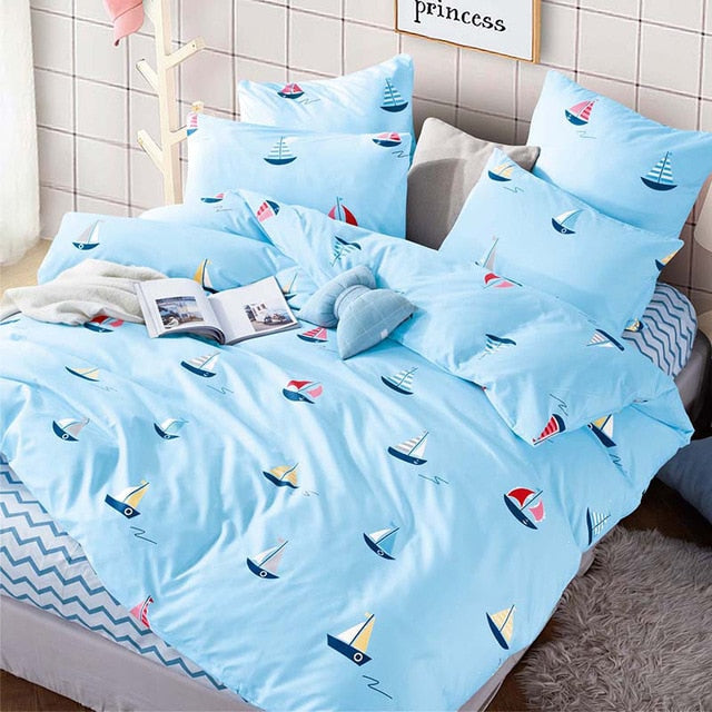 YAXINLAN bedding set cotton solid color promotional discount cartoon simple linen quilt cover pillowcase 4-7pcs