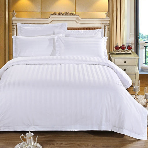 New Pure White Stripes Hotel Bedding Set Polyester Fabric Bed Linen Duvet Cover Set Flat Sheet Pillowcases 3/4pcs Bedclothes