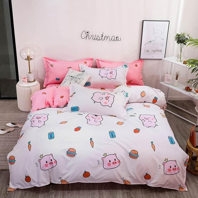 Grey Bunny Rabbits Bedding Set Cotton Microfiber Polyester Bedlinens Twin Full Queen King Size Duvet Cover Set Pillow Cases