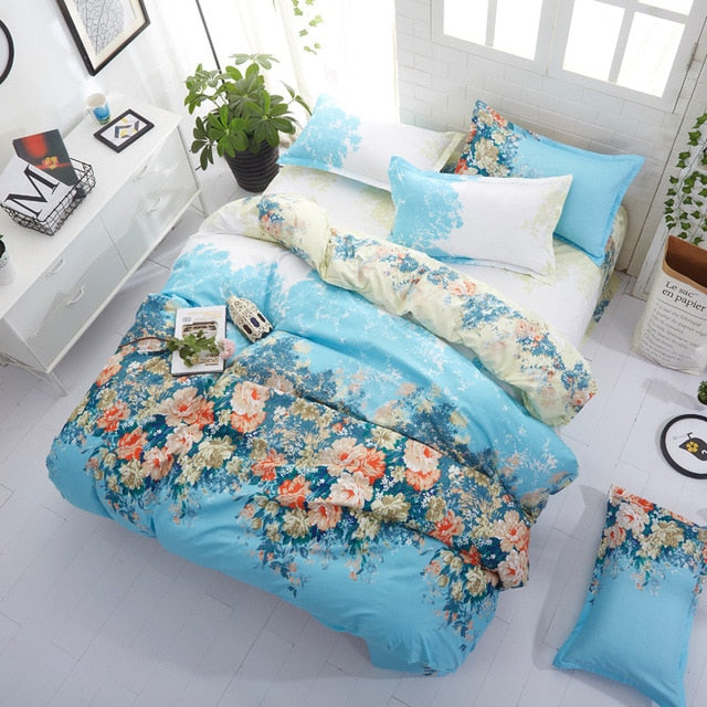 denisroom flower bed linens Simple bedding set fashion bedclothes Duvet Cover set bed sheet and pillowcase Queen king size AW72*