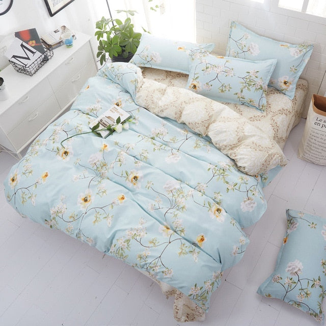 denisroom flower bed linens Simple bedding set fashion bedclothes Duvet Cover set bed sheet and pillowcase Queen king size AW72*