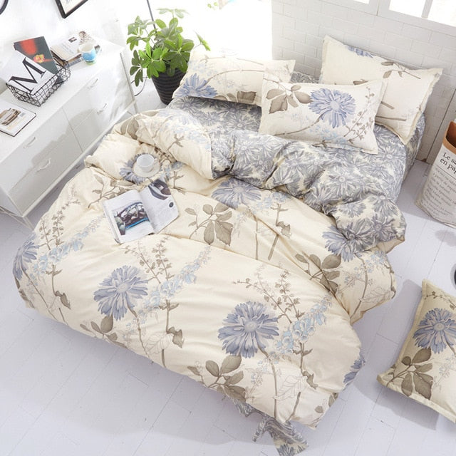 denisroom flower bed linens Simple bedding set fashion bedclothes Duvet Cover set bed sheet and pillowcase Queen king size AW72*