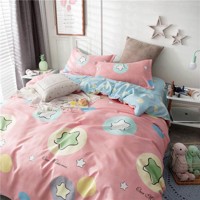 Star Owl Plaids 4pcs Bed Cover Set Cartoon Duvet Cover Adult Kids Boys Bed Sheets And Pillowcases Comforter Bedding Set 61001