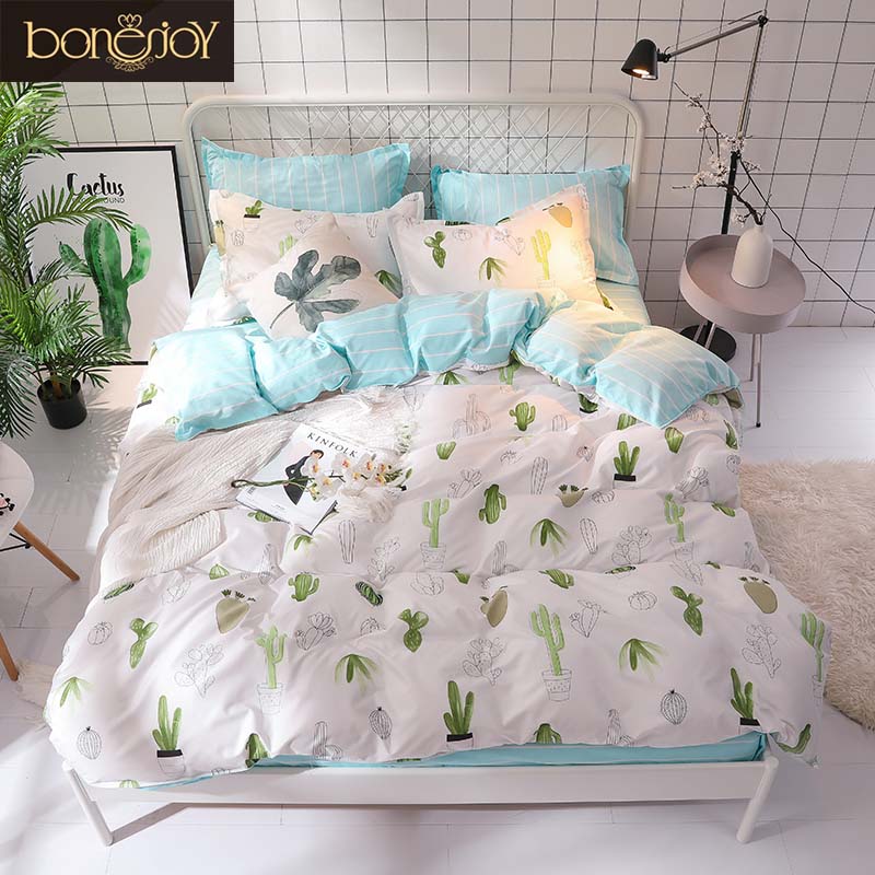 Bonenjoy Green Cactus Bedding Set Queen Size Plant Home Bedding Sheet Single Bed Linen ropa de cama King Bed Set Duvet Cover