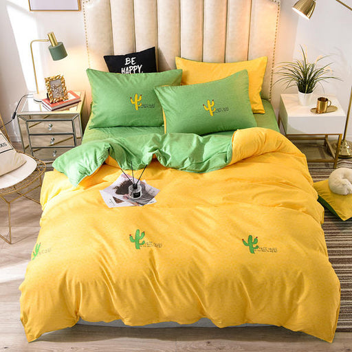 Bonenjoy Green Cactus Bedding Set Queen Size Plant Home Bedding Sheet Single Bed Linen ropa de cama King Bed Set Duvet Cover