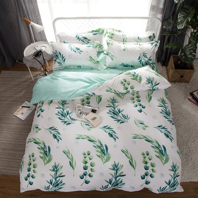 Bonenjoy Green Cactus Bedding Set Queen Size Plant Home Bedding Sheet Single Bed Linen ropa de cama King Bed Set Duvet Cover