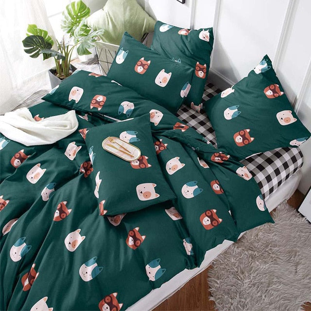 Alanna Printed Solid bedding sets  Home Bedding Set 4-7pcs High Quality Lovely Pattern with Star tree flower