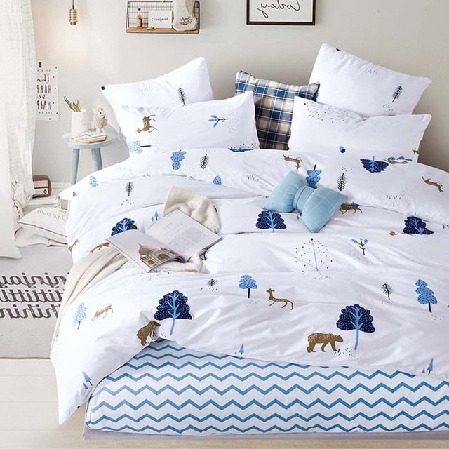 Alanna Printed Solid bedding sets  Home Bedding Set 4-7pcs High Quality Lovely Pattern with Star tree flower