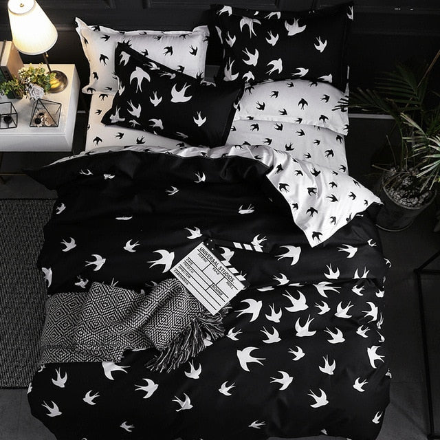 Luxury Bedding Set Super King Duvet Cover Sets 3pcs Marble Single Swallow Queen Size Black Comforter Bed Linens Cotton 5 Sizes