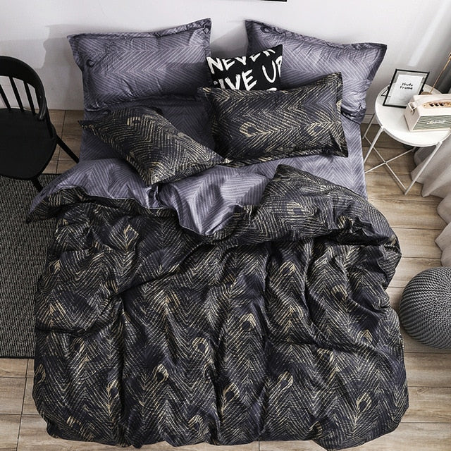 Luxury Bedding Set Super King Duvet Cover Sets 3pcs Marble Single Swallow Queen Size Black Comforter Bed Linens Cotton 5 Sizes