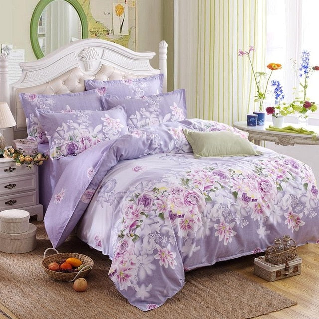 Classic bedding set 5 size grey blue flower bed linens 4pcs/set duvet cover set Pastoral bed sheet AB side duvet cover 50