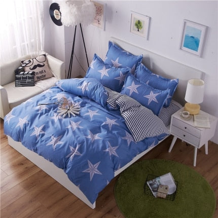 Classic bedding set 5 size grey blue flower bed linens 4pcs/set duvet cover set Pastoral bed sheet AB side duvet cover 50