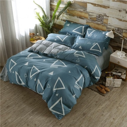 Classic bedding set 5 size grey blue flower bed linens 4pcs/set duvet cover set Pastoral bed sheet AB side duvet cover 50