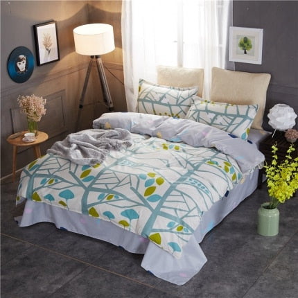 Classic bedding set 5 size grey blue flower bed linens 4pcs/set duvet cover set Pastoral bed sheet AB side duvet cover 50