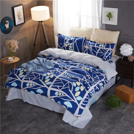 Classic bedding set 5 size grey blue flower bed linens 4pcs/set duvet cover set Pastoral bed sheet AB side duvet cover 50